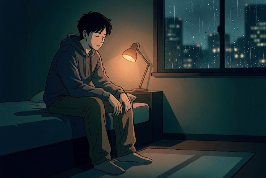 Cartoon of a person stretching their legs at the bedside